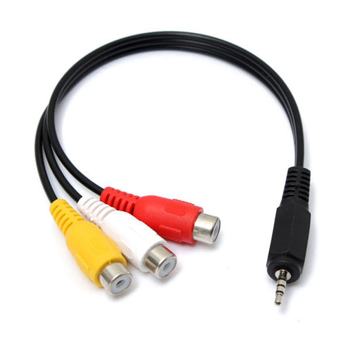 Immagine di 2.5mm 20cm Male to 3 RCA Female Jack Splitter Audio Video AV Adaptor Cable Extension Lead