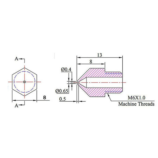 Immagine di 1.75mm 0.4mm MK8 Stainless Steel Extruder Nozzle For 3D Printer Reprap Makerbot