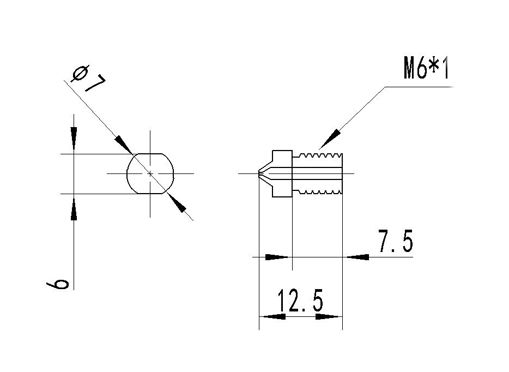 Picture of 1.75mm 0.4mm/0.6mm/0.8mm/1mm/1.2mm/1.5mm V6 Hardened Steel Nozzle