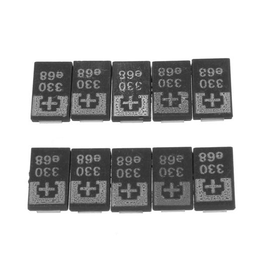 Immagine di 10 Pcs SMD Tantalum Polymer Capacitors 2R5TPE330M9 2.5V 330UF POSCAP Polymer Capacitance