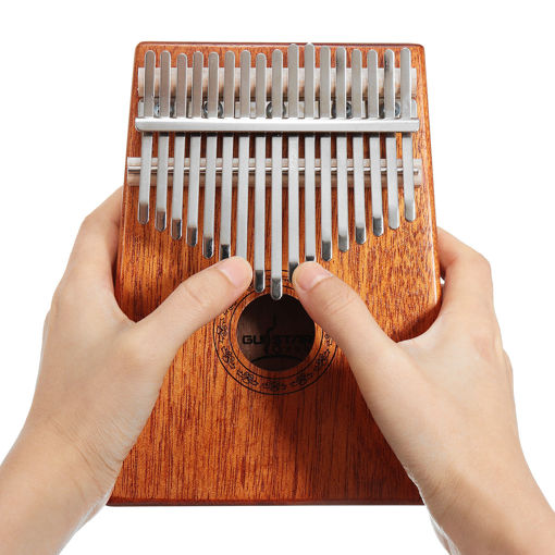 Picture of 17 Keys Wood Kalimba Mahogany Thumb Piano Finger Percussion With Tuning Hammer