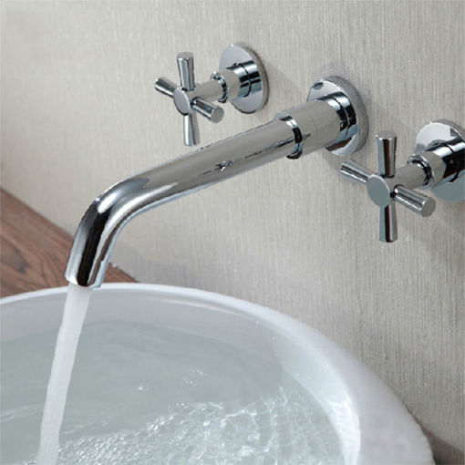Immagine di Chrome Brass Modern Wall Mounted 3 Hole Bath Faucet Tap