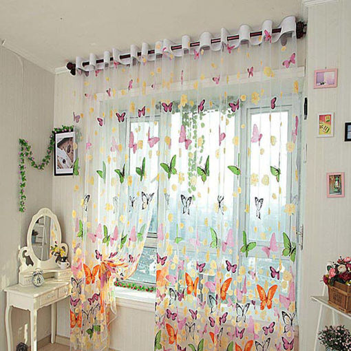 Immagine di Butterfly Printed Sheer Window Curtains Tulle Door Window Screen