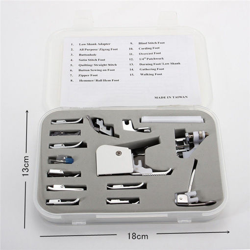 Immagine di 15Pcs Low Shank Sewing Machine Feet Presser Walking Foot Set Kit Tools