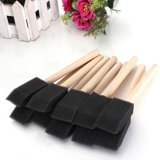 Immagine di 20 PCS Foam Sponge Wooden Handle Painting Drawing Brushes