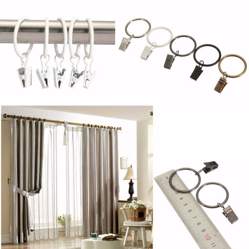 Immagine di 40pcs Metal Window Bathroom Curtain Clips Rings Pole Rod Voile Drapery 32mm Inner Diameter