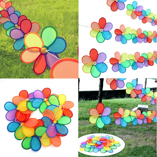 Immagine di 8pcs Rainbow Flower Windmill Garden Wind Spinner Festival Outdoor Camping Decor