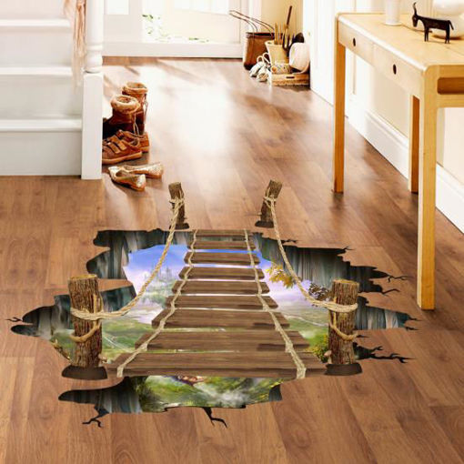 Picture of 3D Wooden Bridge Living Room Bedroom Animals Floor Home Background Wall Decor Creative Stickers