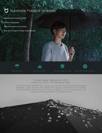 Immagine di Original Xiaomi Automatic Folding Umbrella Anti-UV Big Windproof Umbrellas Wind Resistant Rain Gear