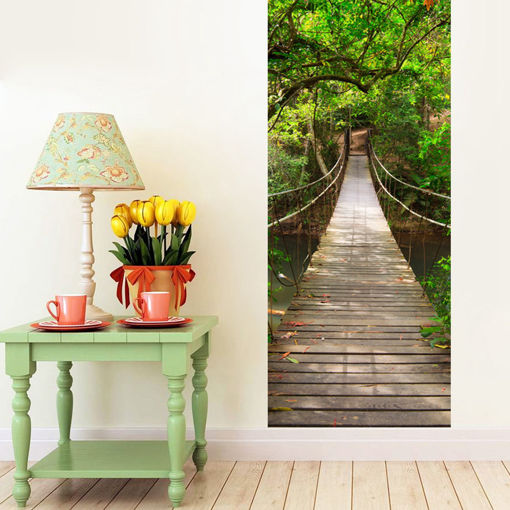 Immagine di 200X77CM 3D Wood Bridge PVC Self Adhesive Door Wall Sticker Living Room Mural Forest Bridge Decor