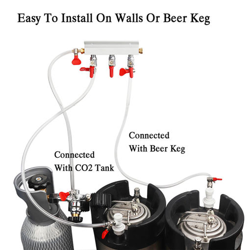 Picture of 3 Way CO2 Gas Distribution Block Manifold With 7mm Hose Barb Wine Making Tools Draft Beer Dispense