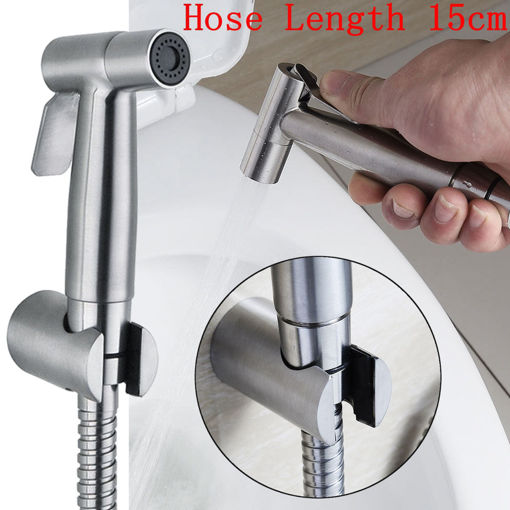 Immagine di 3pcs Set Brushed Stainless Toilet Handheld Bidet Douche Shower Spraying Gun Shattaf Kit