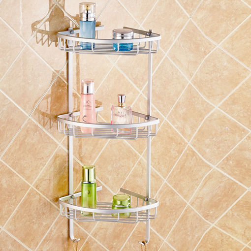 Picture of Aluminium Wall Mounted Bathroom Corner Shower Caddies Storage Shelf Rack Holder