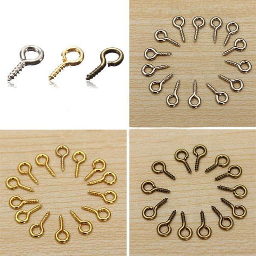 Picture of 100pcs Mini Eye Pins Eyepins Hooks Eyelets Screw Threaded Peg 8x3.5mm