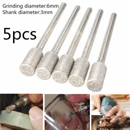 Immagine di 5pcs 3mm Shank 6mm Head Diamond Rotary Burr File for Dremel