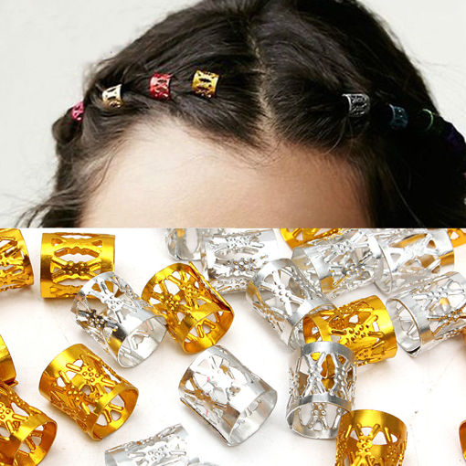 Picture of 100Pcs 8mm Dreadlock Braiding Beads Braid Cuff Tubes Hair Clips Mixed Gold Silver Dreadlocks