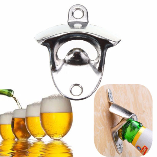 Immagine di Nickel Bottle Opener Wall Mount Bar Wine Beer Soda Glass Cap Remover Opener Tool