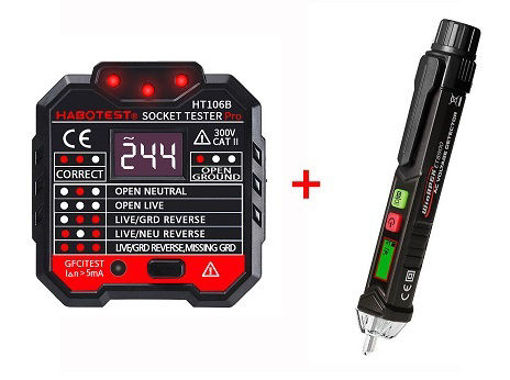 Picture of 2pcs HT106B Socket Outlet Tester Circuit Polarity Voltage Detector Wall UK Plug Breaker Finder RCD Test