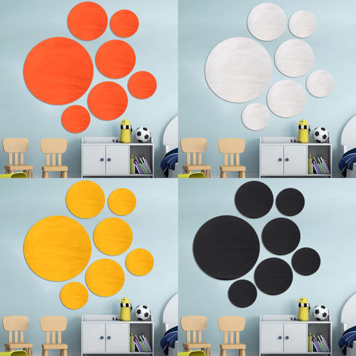 Immagine di 7Pcs Round 3D Mirror Decal Art Mural Wall Sticker Home Bathroom DIY Decor Removable