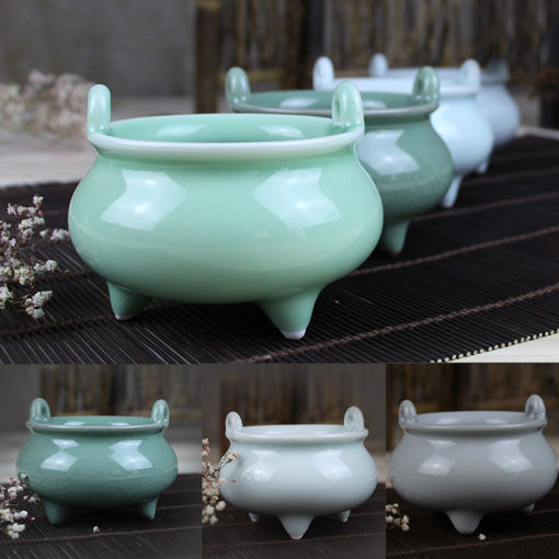 Immagine di Celadon Porcelain Incense Burner Censer Cone Holder Buddhist Home Office Decoration