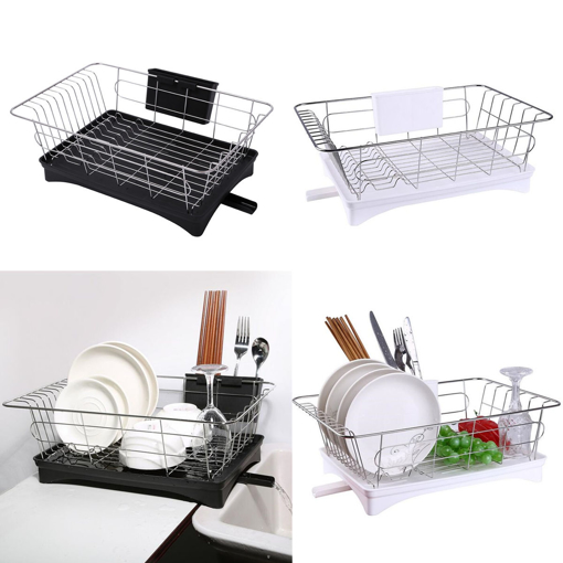 Immagine di Large Stainless Steel Shelf Kitchen Storage Rack Dish Draining Tray Cutlery Holder