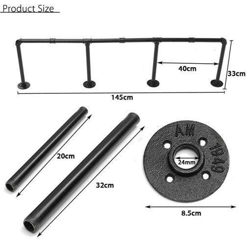 Immagine di 145cm Height Iron Pipe Shelf Retro Design Black Iron Pipe Wall Mount Shelf Shelving Tool