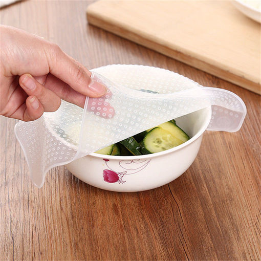 Immagine di 4Pcs/pack Transparent Silicone Cling Seal Film Multifunctional Food Fresh Keeping Saran Wrap