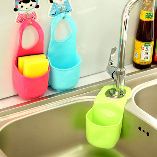 Immagine di Sink Bathroom Hanging Strainer Organizer Storage Sponge Holder Bag Kitchen Tools