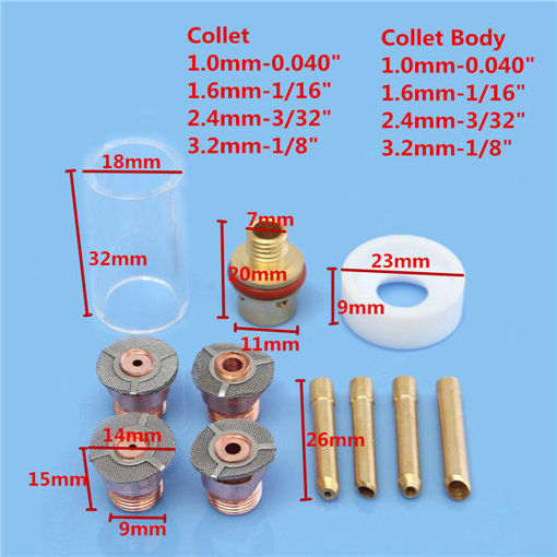 Immagine di 11pcs TIG Welding Gun Accessories Copper Mouth Glass Cover Set For WP-9/20/25 Series