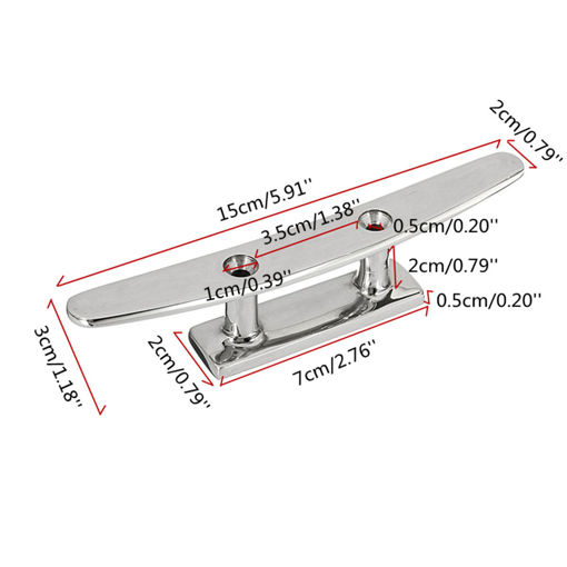 Picture of 2Pcs 6 Inch Stainless Steel Flat Top Low Boat Deck Cleat Marine Grade Hardware