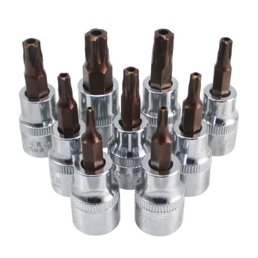 Immagine di 9Pcs 3/8 Inch Drive Sockets Set T10-T50 Five Angle Torx Screwdriver Bits Socket